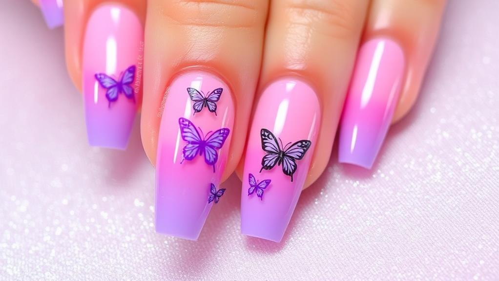 gradient butterfly nail designs